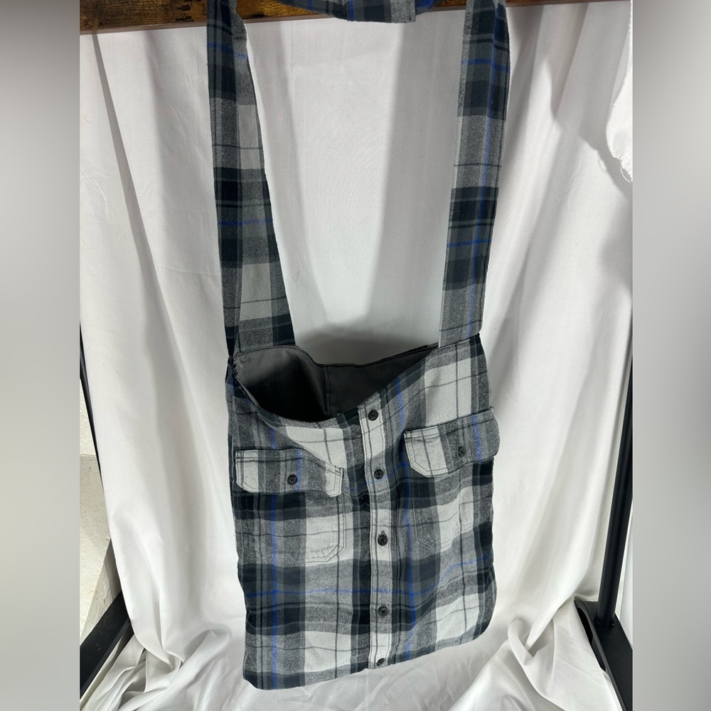 MorganRy Flannel Sholder Bag Whitney 14 Gray Black Handmade Lined Rescued Shirts